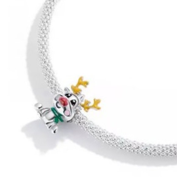 Sterling Silver Rudolph Red Nose Reindeer Charm - Picture 2 of 2